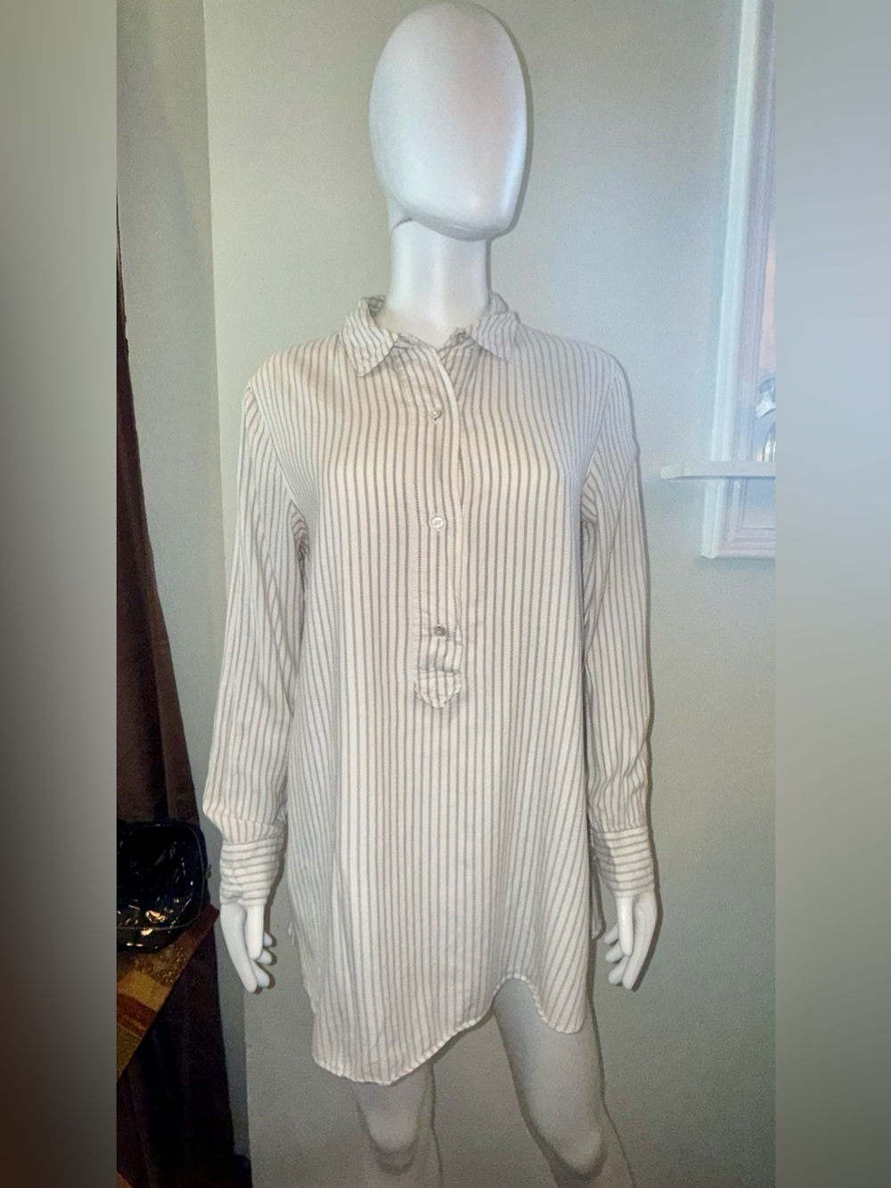 aerie Cream Tunic with Thin Gray Stripes